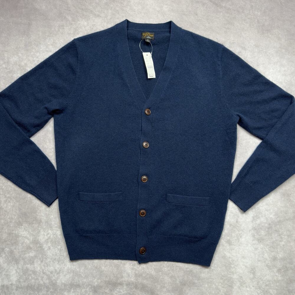 NWT J Crew 100% Cashmere V-Neck Button Up Cardigan Sweater in Navy Blue
